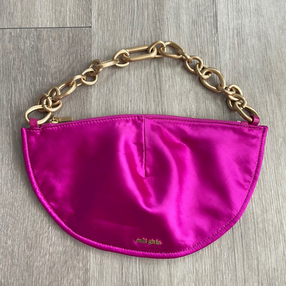 Cult Gaia Estrella Mini Anemone Pink Satin Gold Chain Shoulder Bag Chic Glam Y2K - Picture 3 of 12